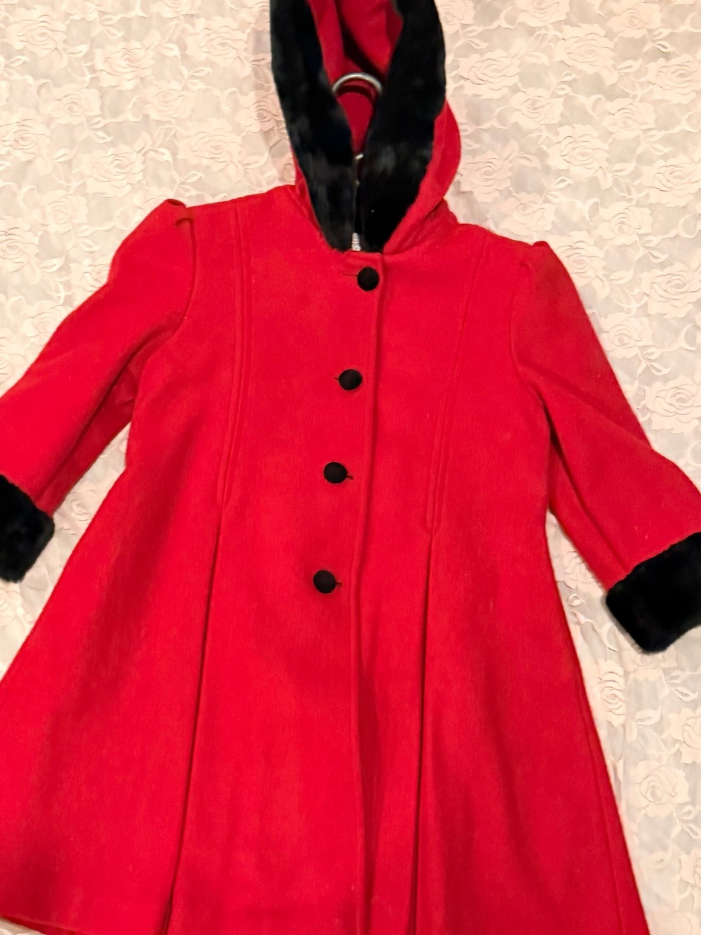 Talbots kids red faux fur coat size kids 5